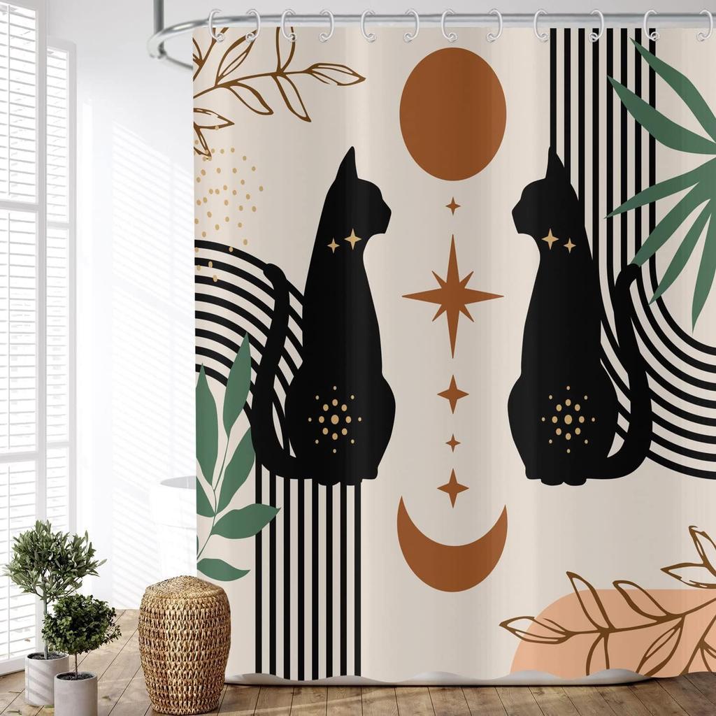 Bohemian Style Abstract Modern Floral Rose Face Shower Curtain 180X 180Cm Waterproof Shower Curtain With 12 Hooks