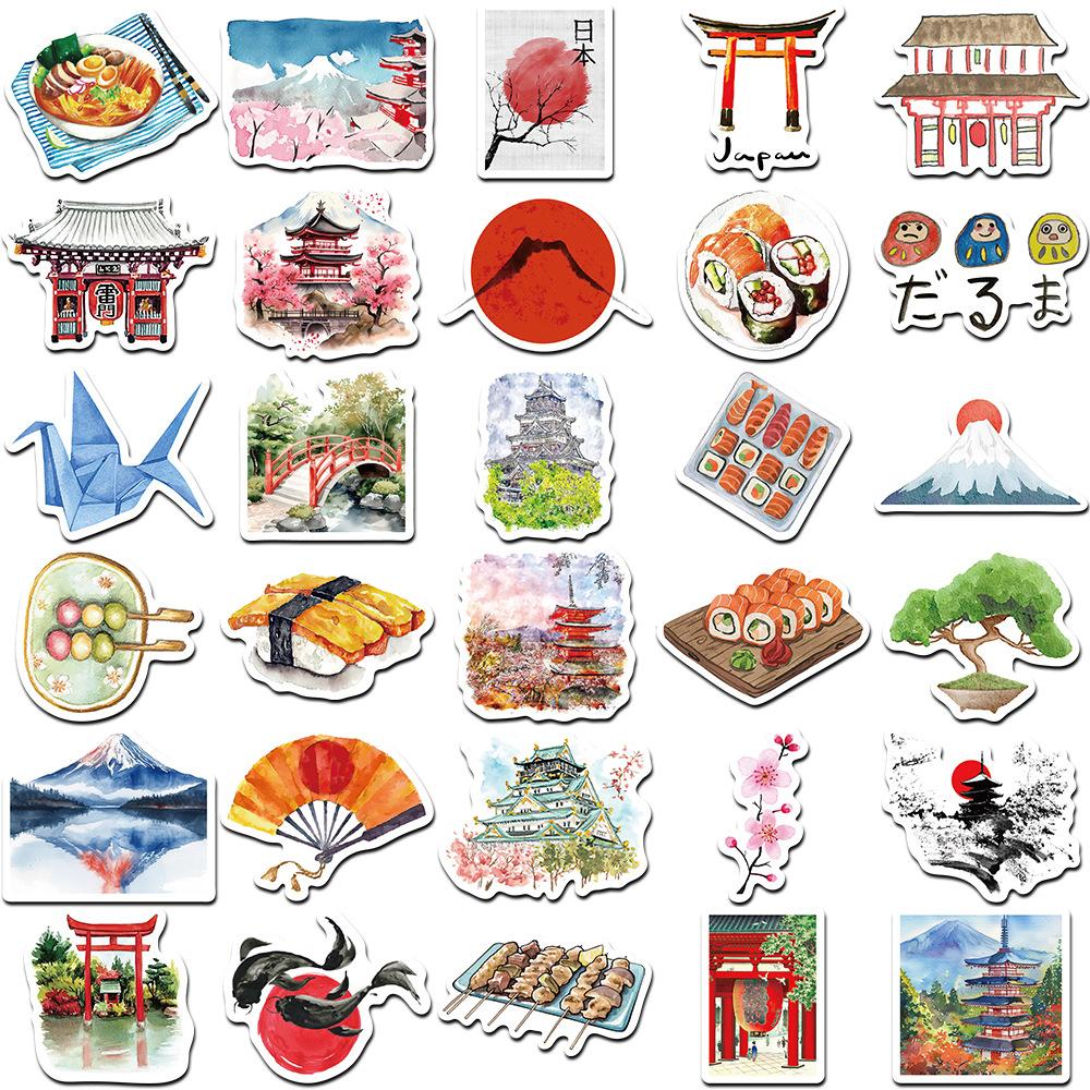 10/30/64pcs Japanese Culture Food Cartoon Stickers Retro Aesthetic Decals Toys Waterproof DIY Stationery Laptop Luggage