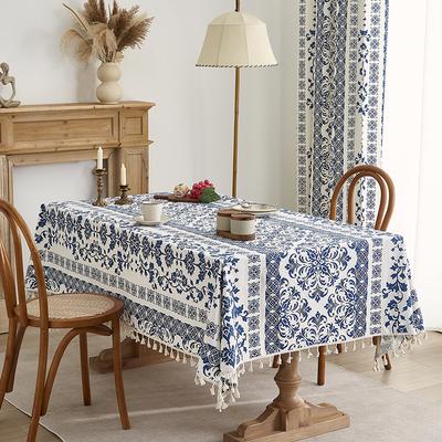New Chinese Wind Blue and White Porcelain Tablecloth Decoration Dustproof and Heat Insulation Household Dining Table Cloth Coffee Table Tablecloth