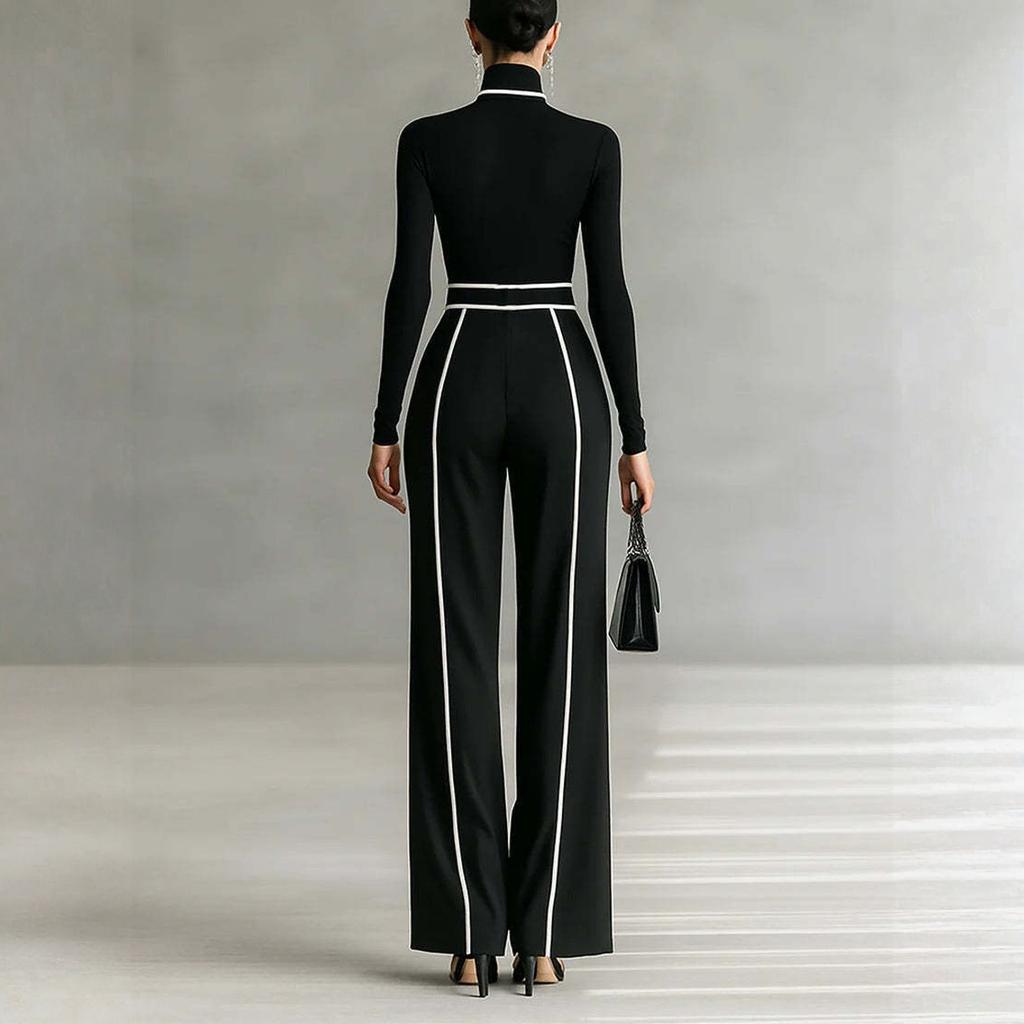 Women's Fashion Long Sleeve Casual Wide Leg Pants Two Piece Set