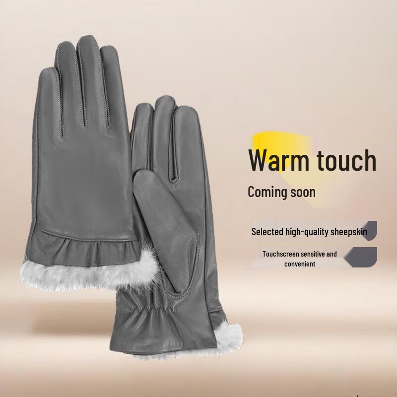 

MARJA KURKI Women s Sheepskin Touchscreen Gloves with Rabbit Fur Cuff L