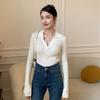 Ladies Autumn Winter Long Sleeve Polo Collar Casual Basic Solid Color Pullover Knitted T Shirt Top for Layering