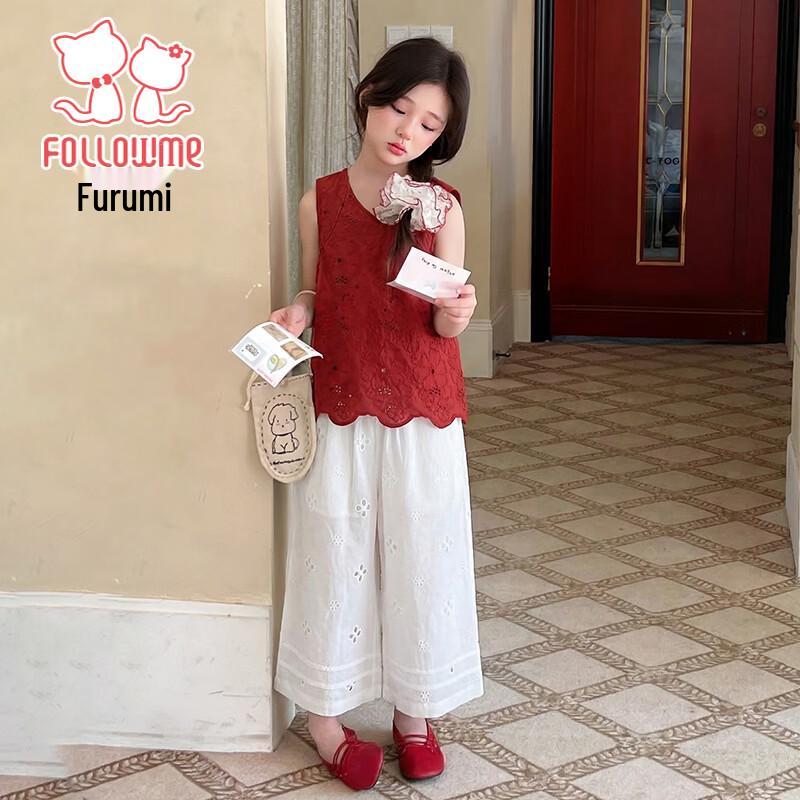 Fuloumi Girls' Embroidered Floral Two-piece Summer Set