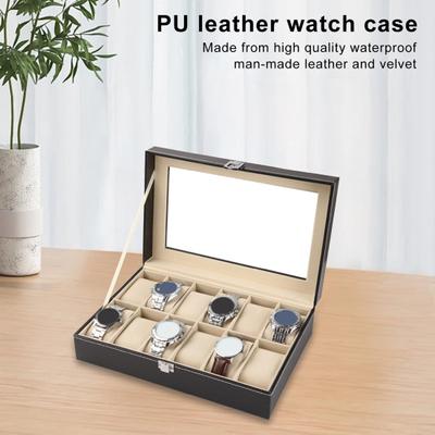 Watch Box with Glass Cover Spacious Interior Soft Lining Waterproof Compact Size Portable
