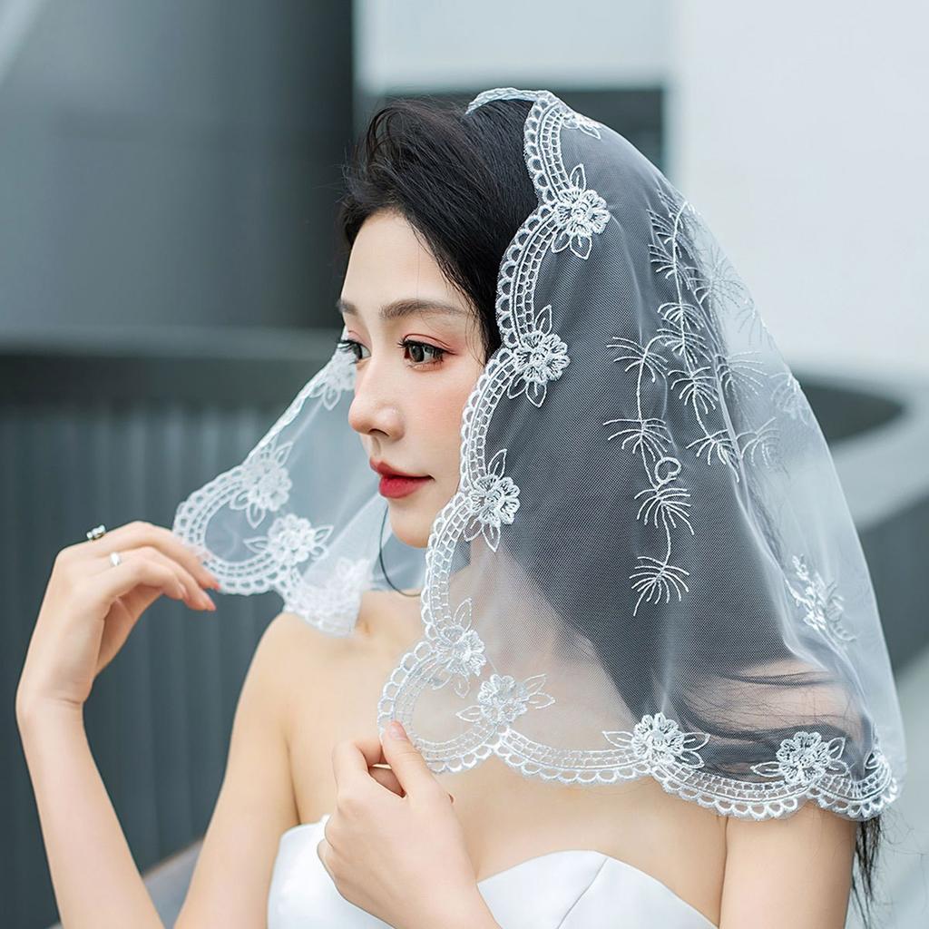 Vintage Embroidery Flower Veil Latin Mass Veil Head Covering Bridal Veil Church Veil Head Covering for Formal Event
