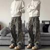 Amerikanische High-Street-Trendmarke Retro-Mode vielseitig lockere gerade schräge Tasche Camouflage-Latzhose Freizeithose Herren Frühjahrs- und Herbstmodelle