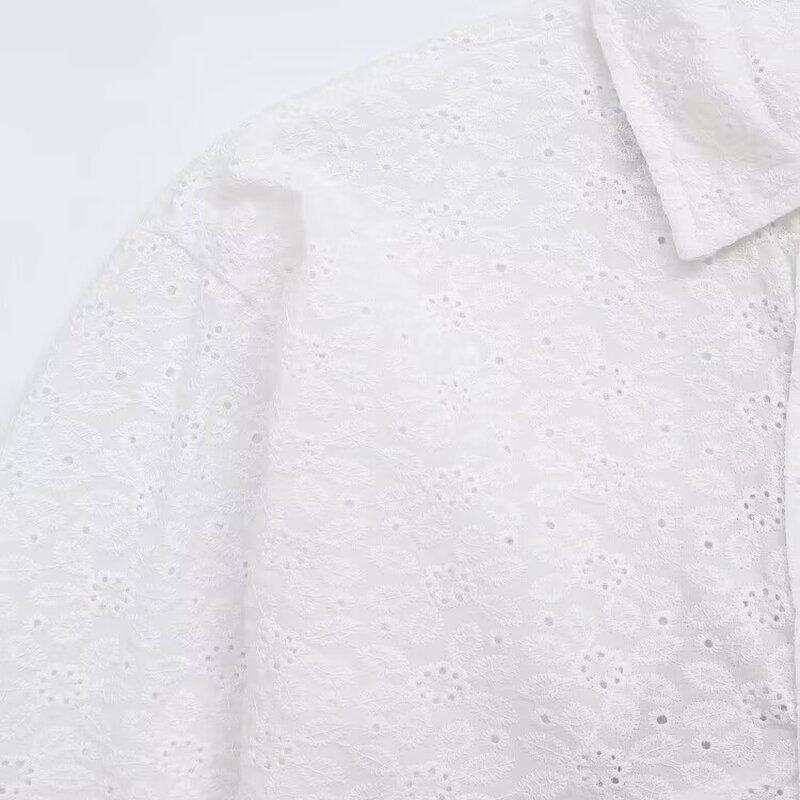 Fashion Wind 2024 New Fall Women's Clothing Stylish Long Sleeves All-Matching Hollow Embroider Short Shirt 7102001