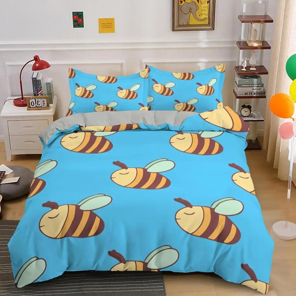 Set da letto a nido d'ape di ape Fauna selvatica volante Geometrico Floreale Copripiumino Singolo King Size Microfibra Esagono Alveare Copripiumino