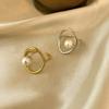 Geometric Hollow Simulated-pearl Ring for Women Silver Simple Line Open Rings Jewelry Accessory