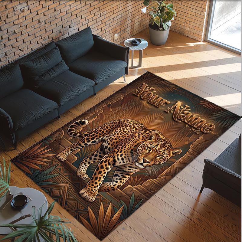 Lion Tiger Theme Crystal Velvet Rug Personalized Custom Name Text Soft Floor Mat Home Decor