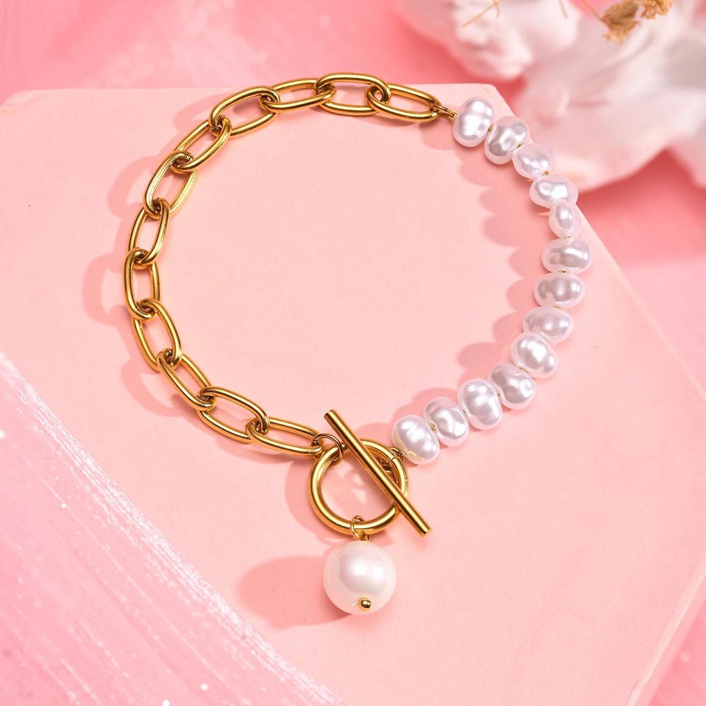 Stainless Steel Jewelry Pearl Pendent Women's Bracelets Gold Color Chain Bracelet Gifts For Mom Girlfriend Valentine's Day
