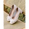 Bestto Women's Simple Metal Buckle Chunky Heel Pumps