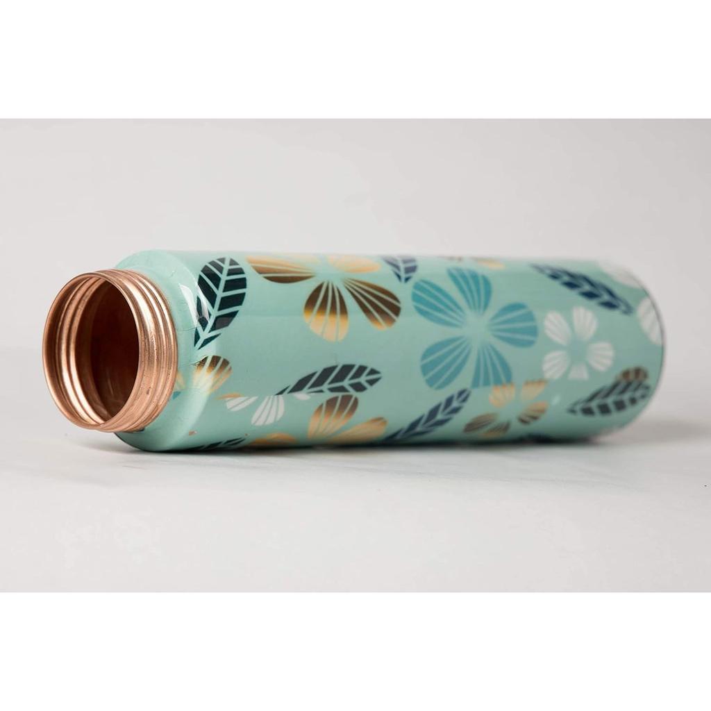 Golden Flower Multicolour Designer Printed 100% Pure Copper Bottle 1 Litre | Beautiful Bottle