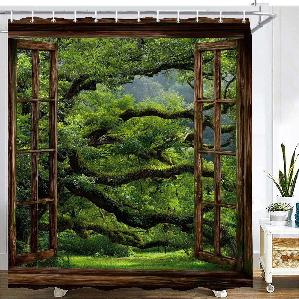 Forest Scenery Outside the Window Shower Curtain Bath Curtain Landscape Printed Bathroom Curtains for Home Decoration Curtain