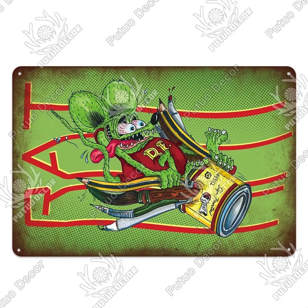 

Putuo Decor Rat Fink Modified Car Culture Vintage Tin Sign Metal Signs for Garage Man Cave Bar Pub Club Decor Wall Decor 7.8x11.8inch