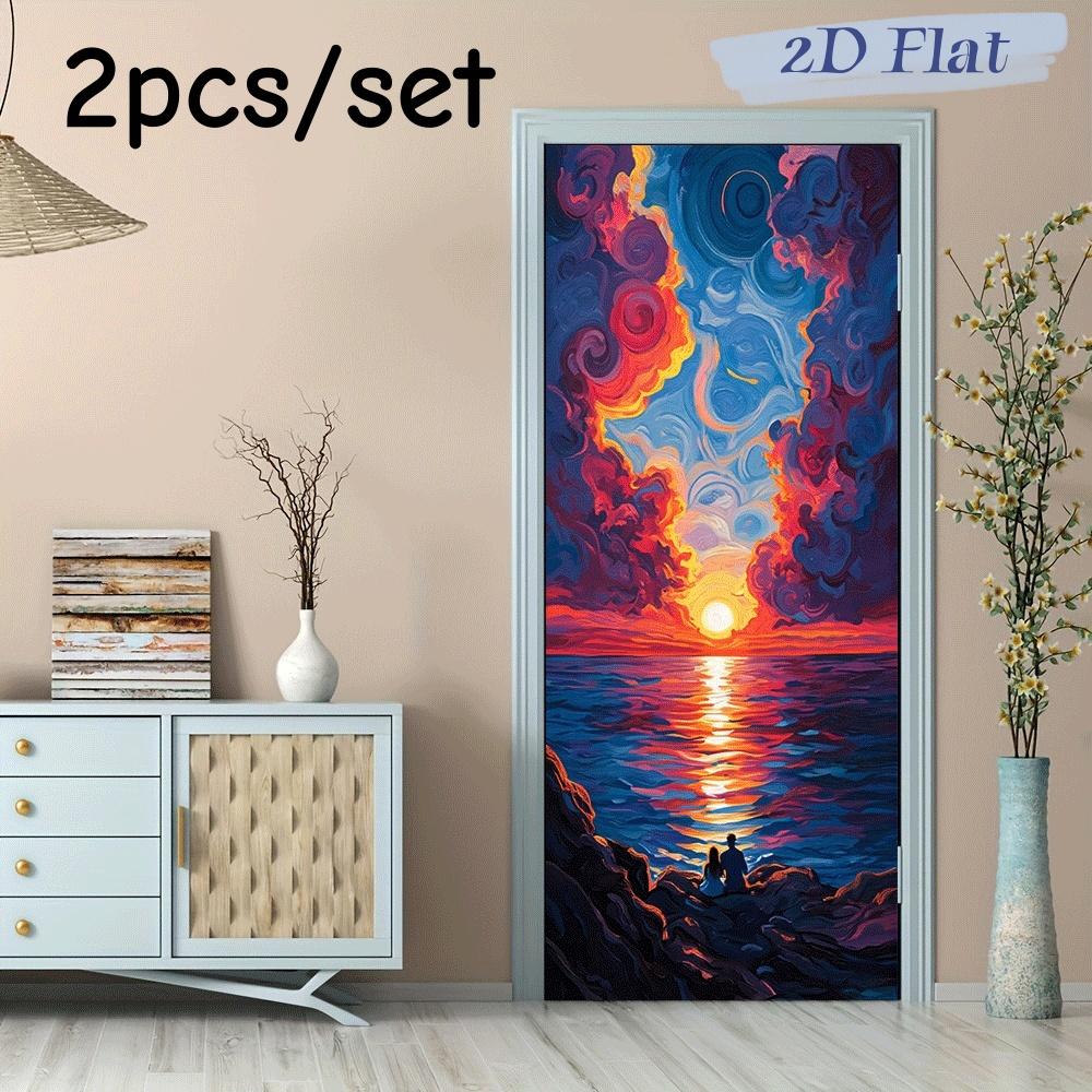 

2pcs Dreamy Abstract Oil Painting Style Sunset Sea View Wall Stickers Living Room Bedroom Entrance Decoration Stickers Self Adhe (as the picture,38.5x200cmx2)