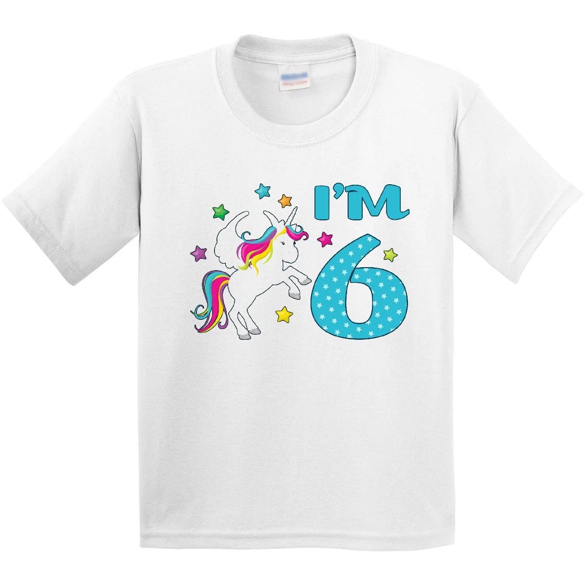 Inktastic Мне шесть - Единорог, - Футболка для подростков на шестой день рождения Дни рождения 6-й 6 лет 100