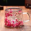 Charming Petal Quicksand Double-Layer Glass Cup