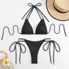 2025 Solid Color Split Swimsuit Bikini for Women - European & American Style, Lace-Up, Beach & Vacation Chic