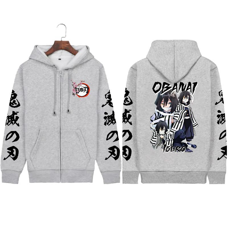 Harajuku Anime Demon Slayer Iguro Obanai Print Hooded Men Women Classic Zipper Hoodies Casual Loose Sweatshirt Unisex Zip Jakcet