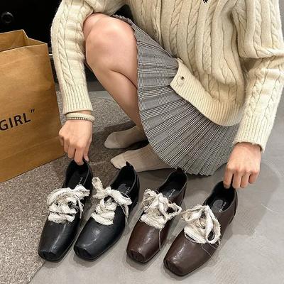 French Vintage Mary Jane Shoes Women's Spring 2025 Large Size British Style Square Head Knot Tied Single Shoes