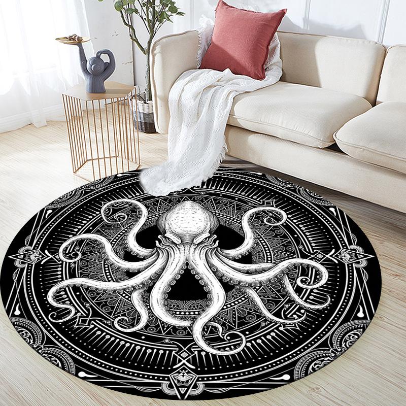Oktopus,Runder Teppich,Teppich für Wohnzimmer Schlafzimmer Sofa Spielzimmer Dekor,Rutschfeste Fußmatte