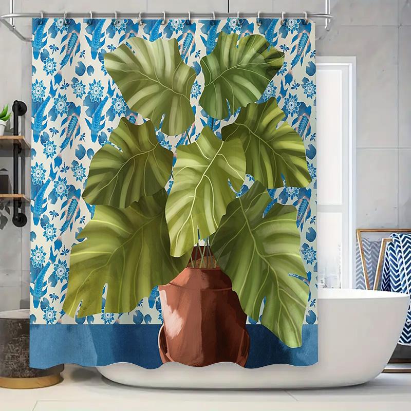 

Botanical Shower Curtain Tropical Leaf Pattern Nature Theme Waterproof Fabric Decor W60H190(CM)-1 Pcs