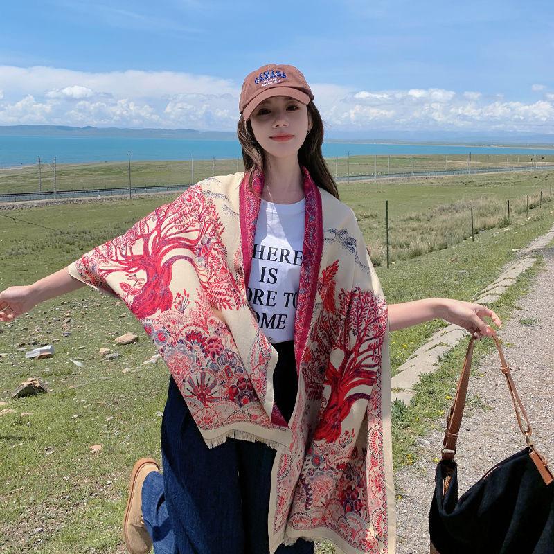 New Travel Prairie Scarf for Women In Autumn and Winter Chinese Style Shawl  Fashionable and Versatile Imitation Cashmere Scarf