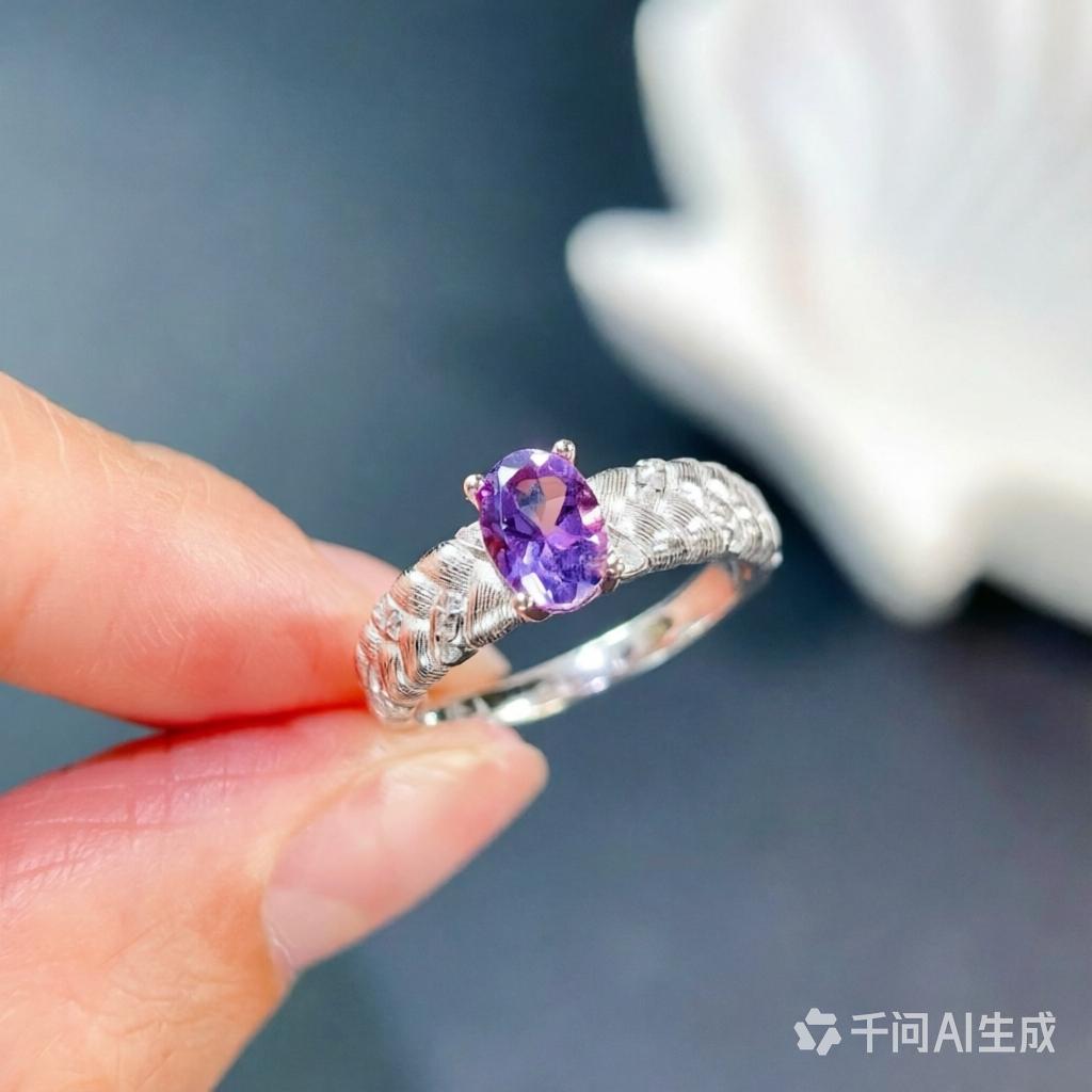 Purple Crystal  Copper Ring 5X7Mm 0.7Ct Natural Amethyst Ring With Jewelry Certificate Gold Plated Copper Amethyst Jewelry