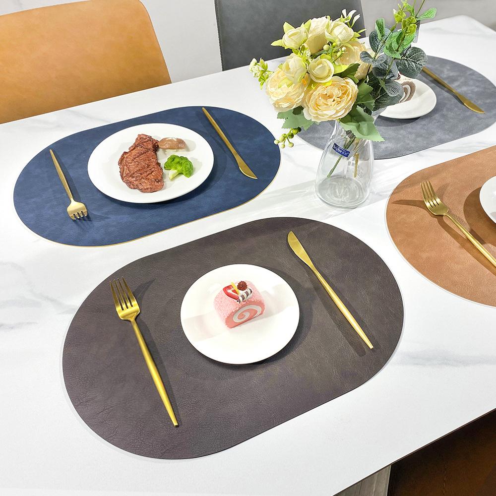 Nordic Style Dubbelzijdige Rundleer Placemat - Waterdichte & Oliebestendige Ovale Isolatiemat