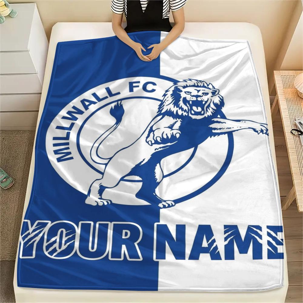 1PC Custom Name Millwall FC Patterned Flannel Blanket Suitable For All Seasons for Home Decor Warmth and Comfort Gifts Holiday Present