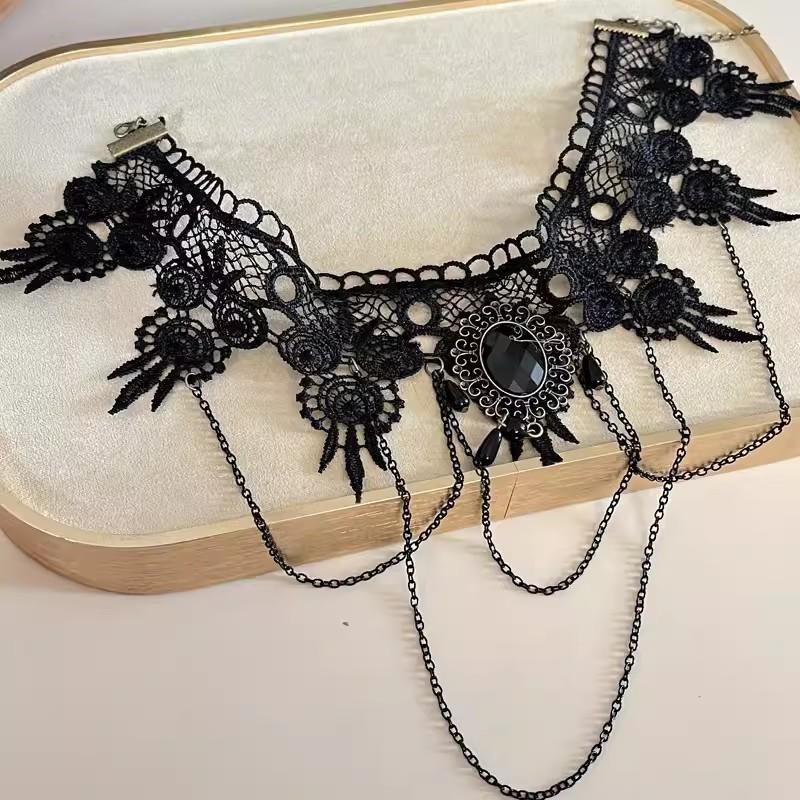 Pure Desire Wind White Lace Flower Tassel Necklace Vintage Court Wind Pearl Neck Strap Sweet Lolita Collarbone Chain