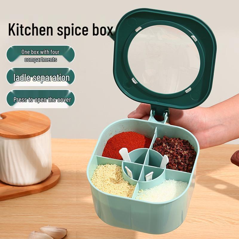 4-Compartment Kitchen Seasoning Box with Lid - Multifunctional Storage for Sugar, Salt, and MSG
