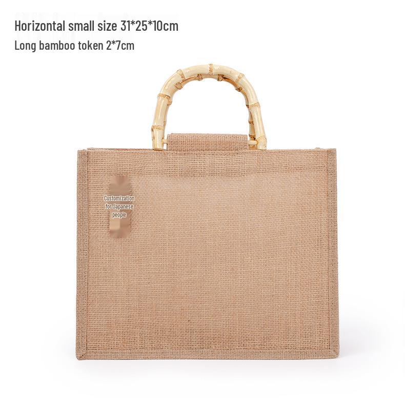 Retro Bamboo Handle Jute Bag - Waterproof, Laminated, Eco-Friendly