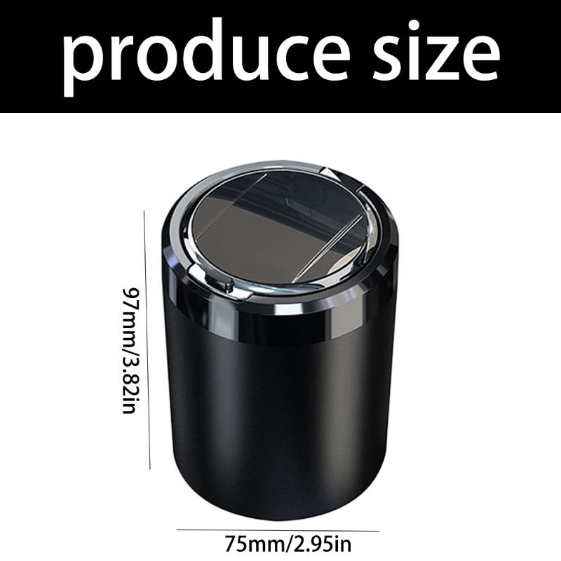 LED Auto Ashtray with Covered Press Lid and Metal Cup, Detachable Design for Car Use in Dim Indoor Rooms