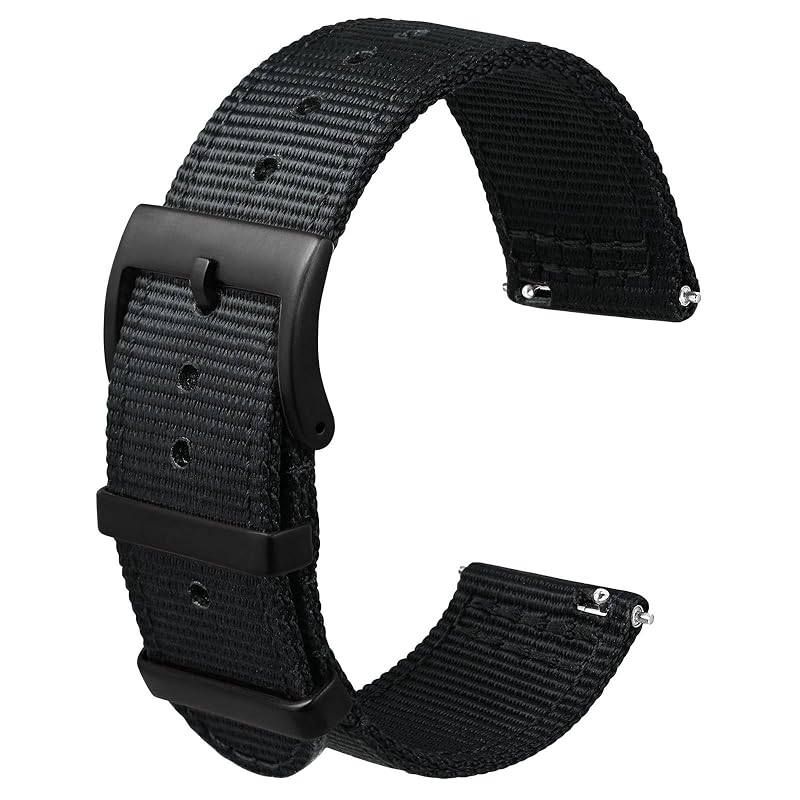 

[Anbeer] 24mm watch band nylon two piece style quick release replacement belt with metal loop black black buckle