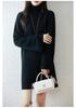 Women's 100% Pure Wool High Neck Dress - Loose, Bell Sleeves, Long Sweater Skirt for Autumn and Winter