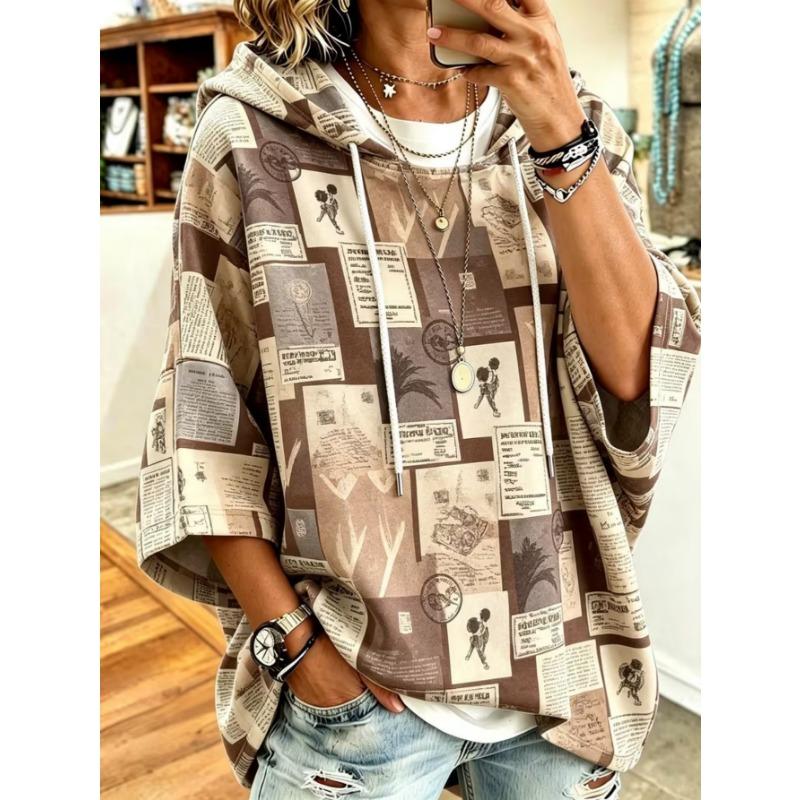 Damen Kapuzenpullover in Übergröße, Elegantes Bequemes Einfaches Muster Print, Modisch und Vielseitig