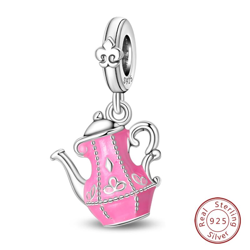 Fit 925 Silver Charms Beads Little Bear Lamb Little Flying Pig Pink Charms For Women DIY Birthday Jewelry Gift