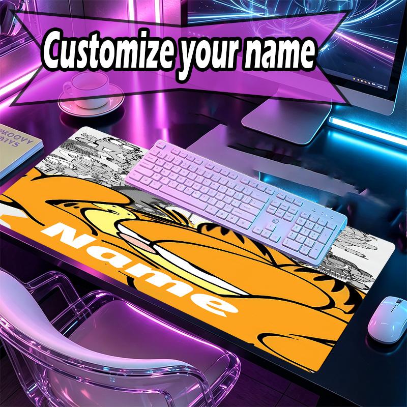 Custom Name Personalized Garfield Pattern Mousepad, Laptop PC Desk Mat, Decorative Desk Mat for Home Keyboard Pad Gift