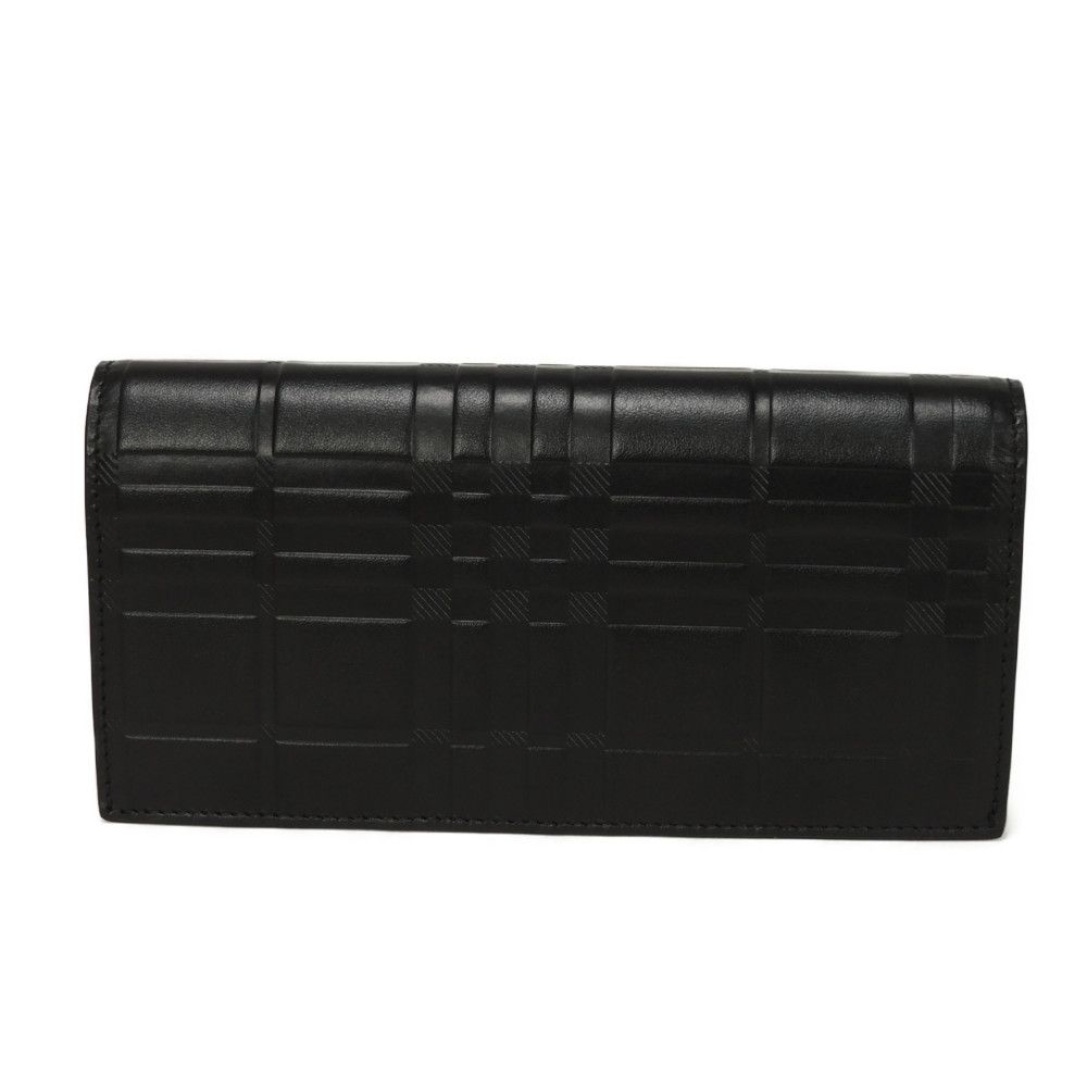 Used 11033 Embossed Check Continental Wallet 8054850 7940 Smooth Calfskin Bifold Unused Logo Foil Stamping Black Men's