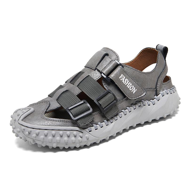 

Модные летние высококачественные спортивные сандалии на толстой подошве из натуральной кожи, пляжные сандалии с застежкой-молнией, мужская обувь для ходьбы на открытом воздухе, мужская повседневная обувь 43 темно серый