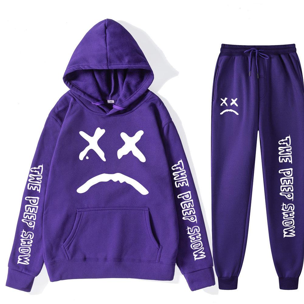 

Autumn Winter Lil Peep The Peep Show Graphic Printed Hoodies Sweatpants Set Fashionable Casual Warm Sports Long Sleeved Pants Men s Sport Wear S фіолетовий