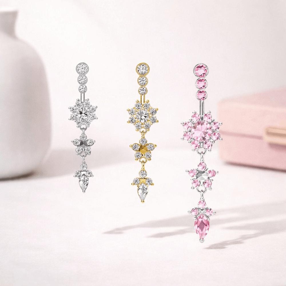 Copper Stainless Steel Navel Piercing Pink Body Jewelry Shiny Zircon Belly Button Ring  Accessories