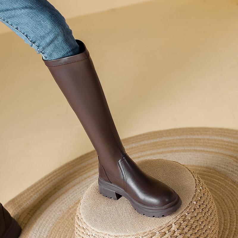 Flat Mouth High Boots Thick Sole 32-34 Size Velvet But Knee Fat Mm Widened Martin Boots