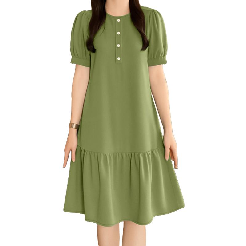 ZANZEA Women Casual Round Neck Solid Color Summer Short Sleeve Dress