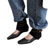 /Soft leather retro square head short boots woven webbing rear zipper middle heel Mary Jane hollow western boots women