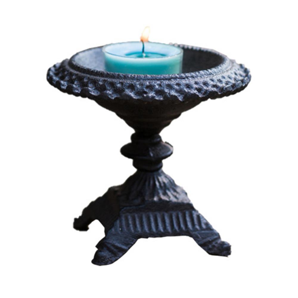 5.12in Vintage Pillar Candle Stand Bronze Ornate Iron Candlestick Fireplace Mantel Decor