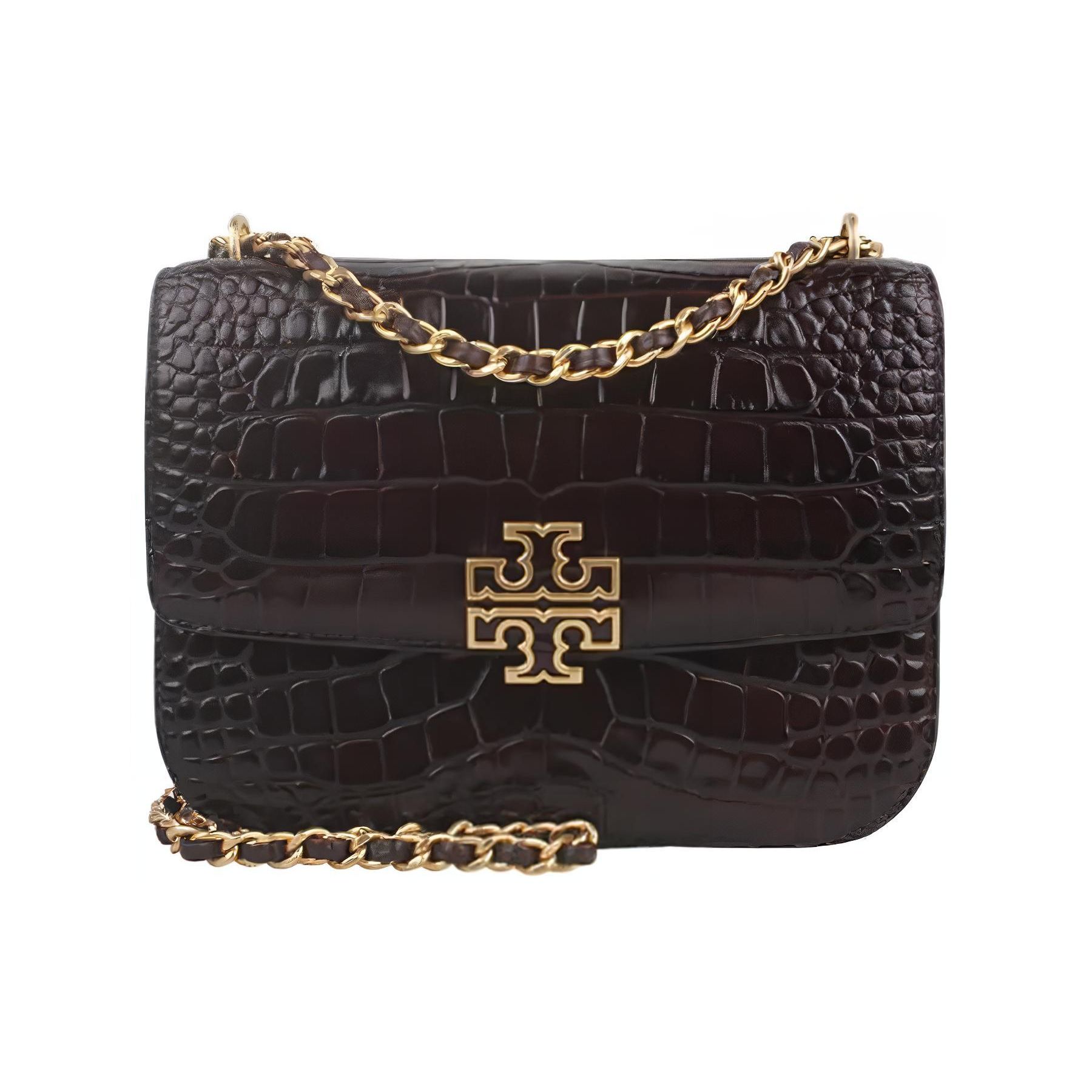 

Tory Burch Britten Crocodile Pattern Chain Double T Logo Leather Shoulder Crossbody Bag Small Women bags Chocolate 141029-206 Basic Set (Bag+Dust Bag)