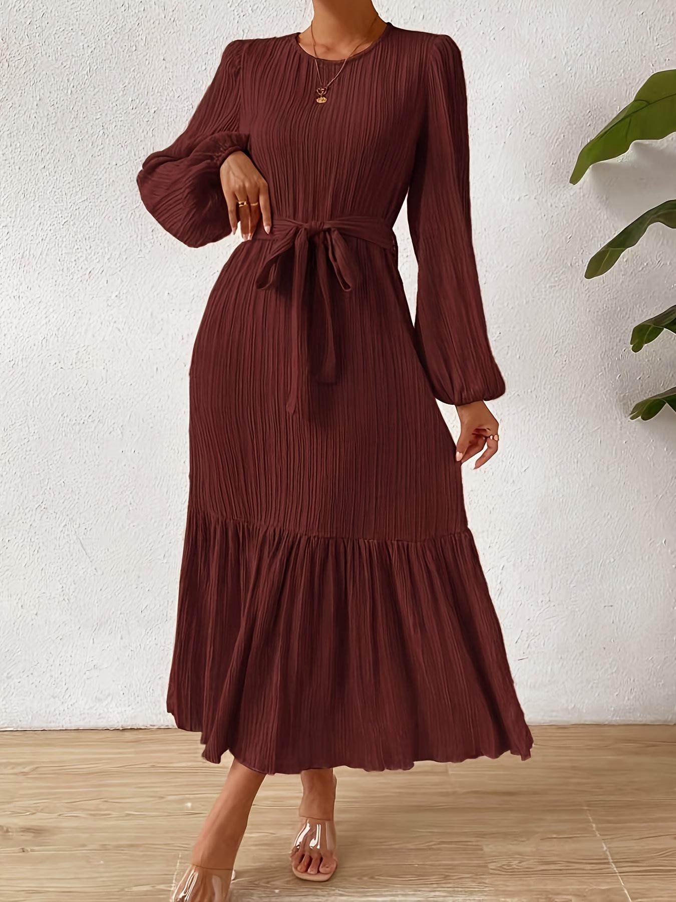 

Elegant Waist-Hugging Pleated Long Dress: 2025 Autumn/Winter European & American Style Extra Large червоний/іржавий